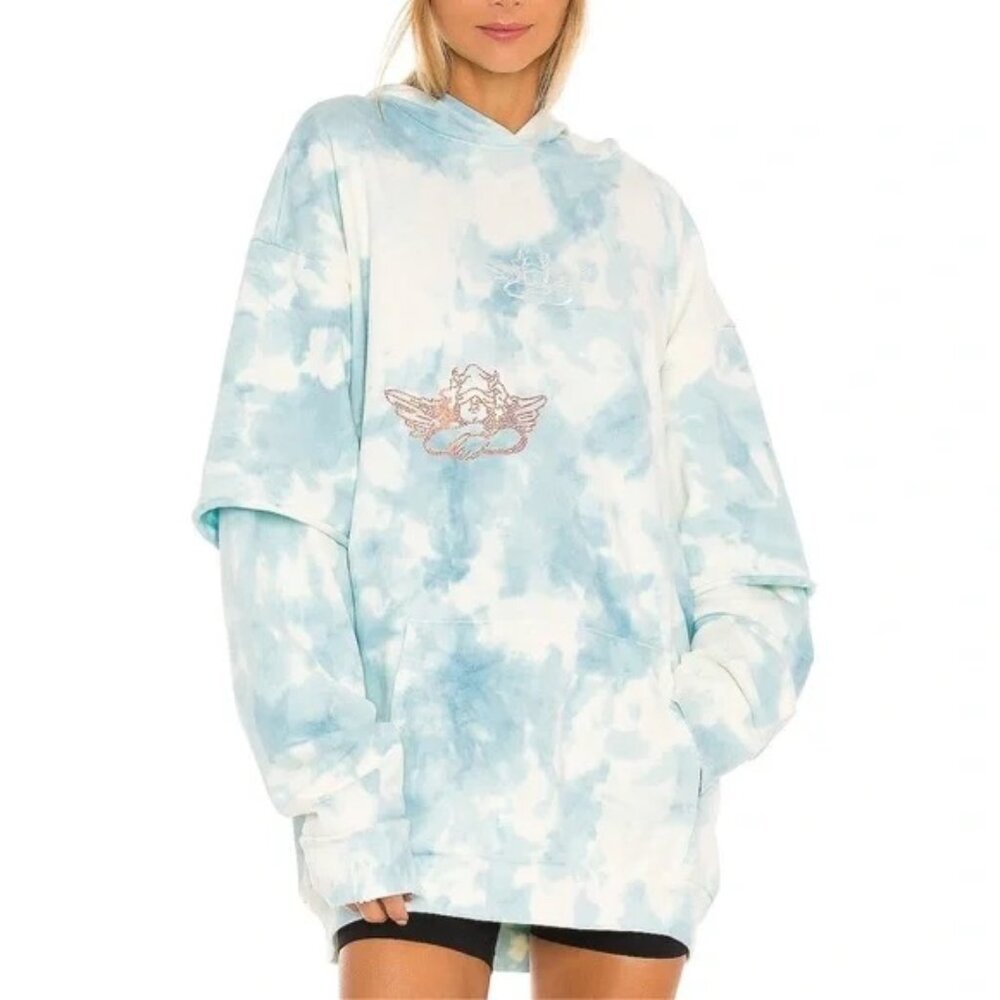 Boys Lie Oversized “Cupids Dating Service” Tie Dye Twofer Sweatshirt Hoodie